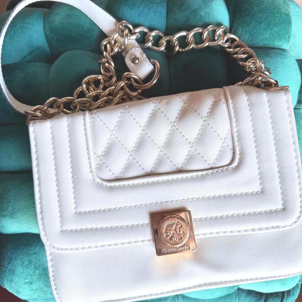 Christian Lacroix Cream Colored Galaxie Quilted Crossbody Faux Leather